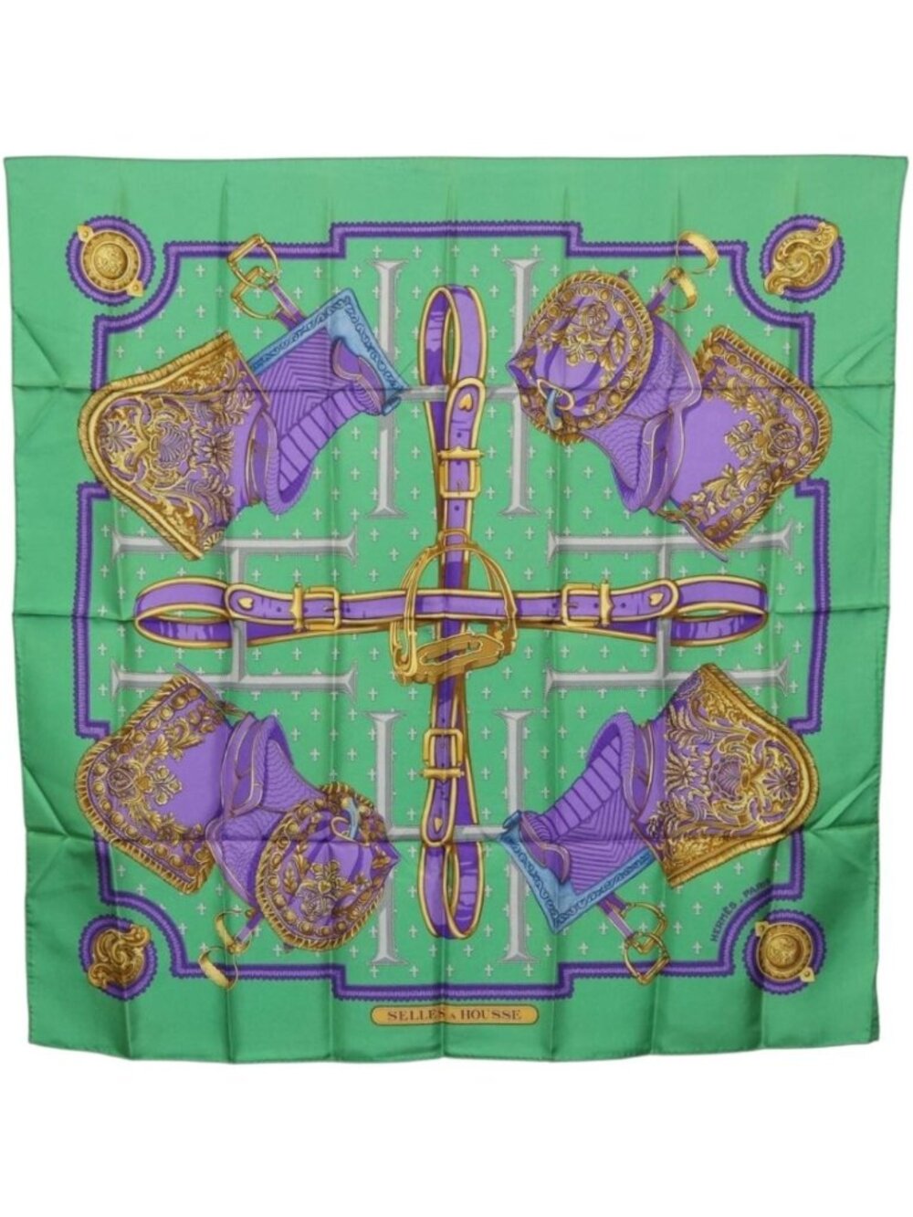 HERMES Carre 90 Scarf Silk Green